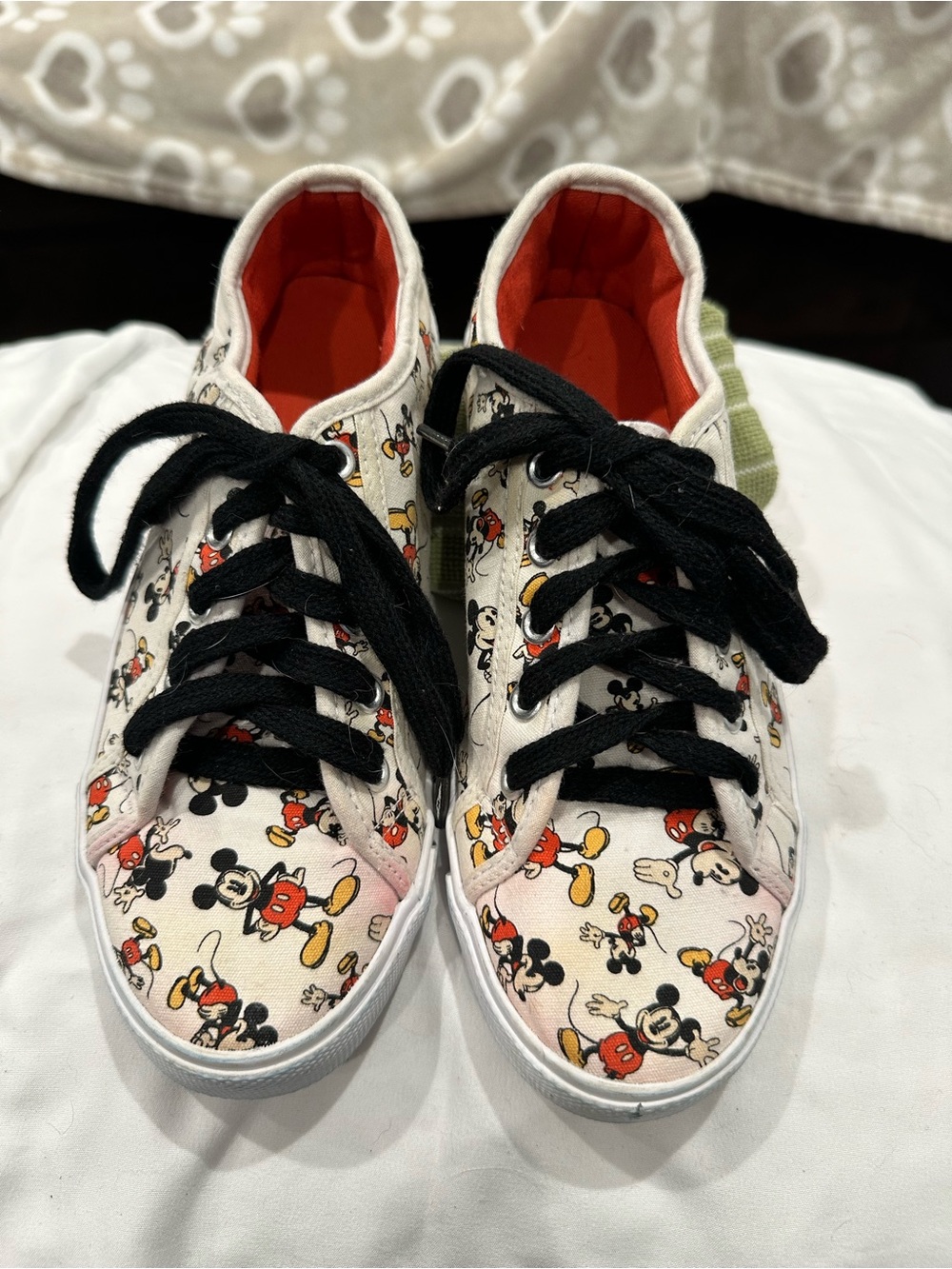 Disney Kids Mickey Mouse Canvas Sneakers in White, Black & Orange